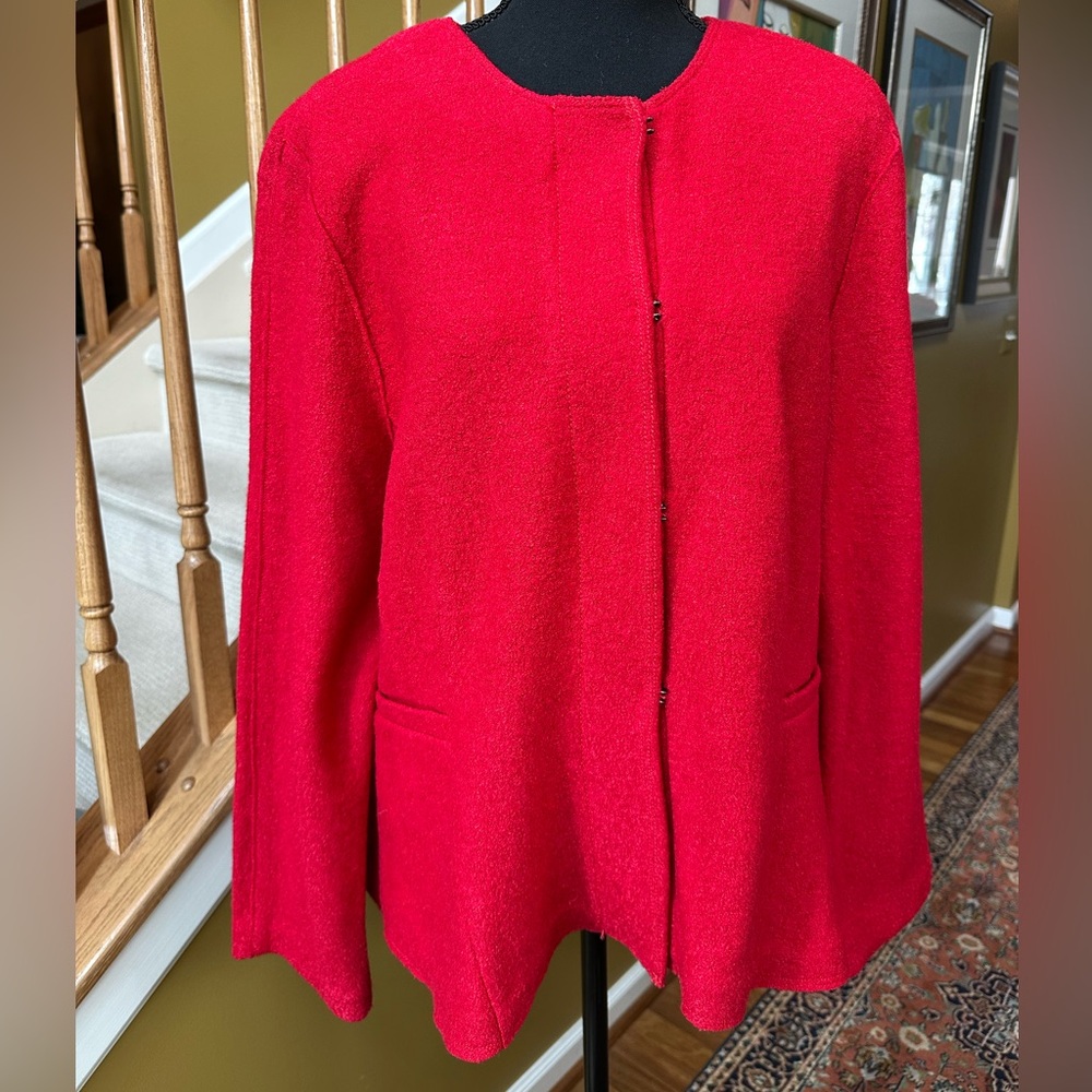 Ann Taylor Red Boiled Wool Peplum Blazer